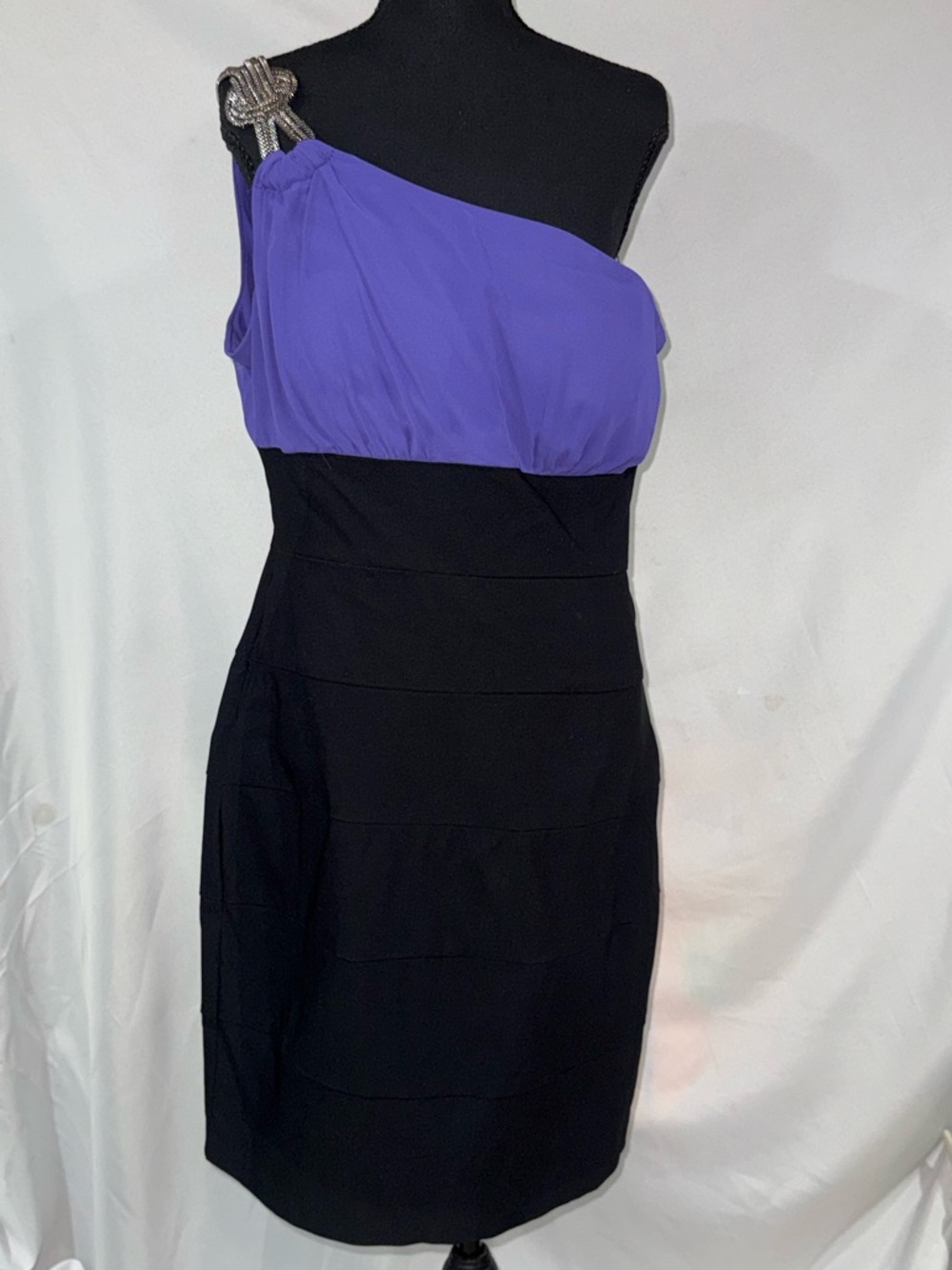 Bisou Bisou Purple and Black One-Shoulder Dress with Embellished Strap